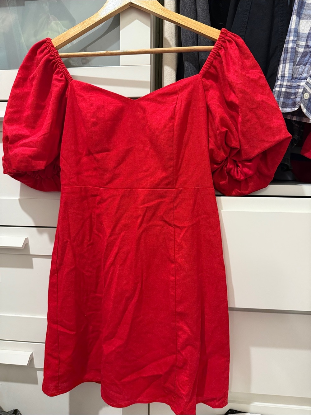 Francesca's Collections Red Puff Sleeve Mini Dress